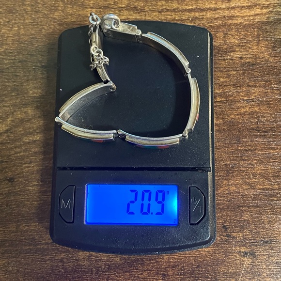 Sterling Panel Link Bracelet with Stone Inlay - Picture 9 of 9